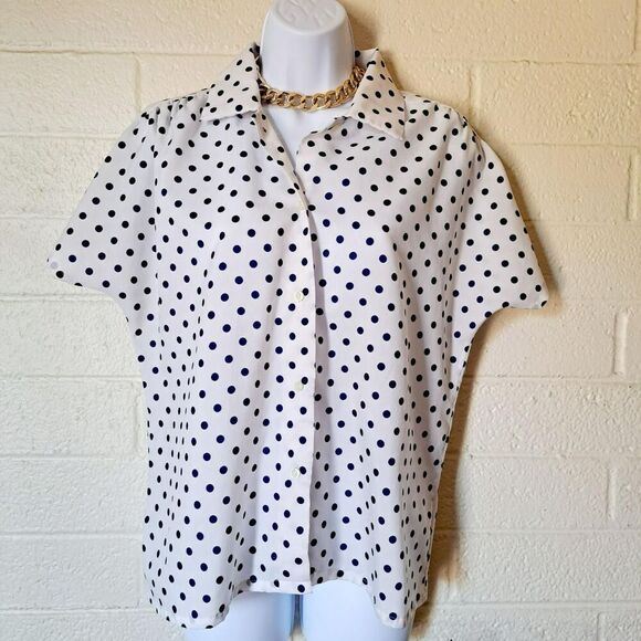 90s Vintage Short Sleeve Polka Dot Button-Up Blouse - Picture 4 of 6